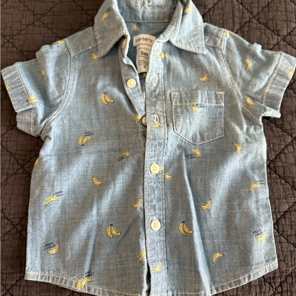 Carter's Blue and Yellow Banana Print Button Down Shirt